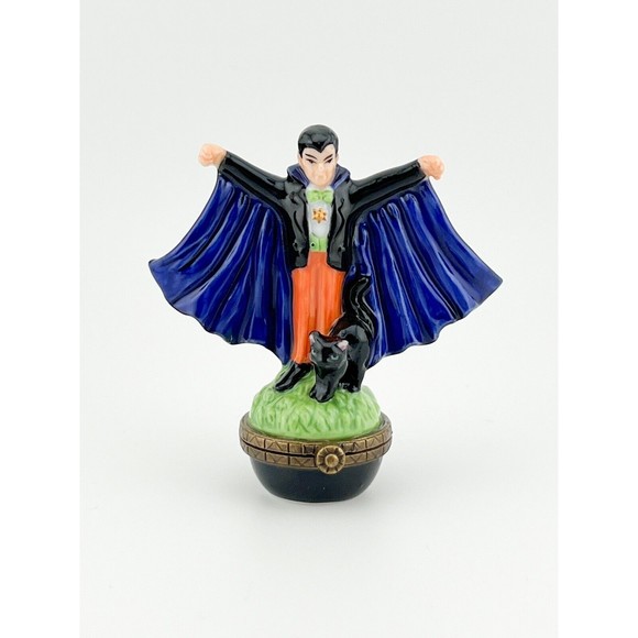 Vintage PHB Dracula With Bat Trinket Mini Vampire Monster Porcelain Hinged Box - Picture 1 of 16